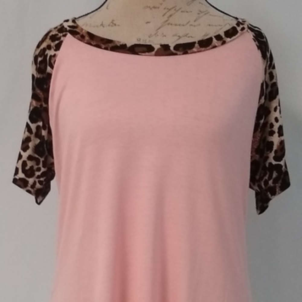Brenda's Pink Top with Animal Print Sleeve/Collar